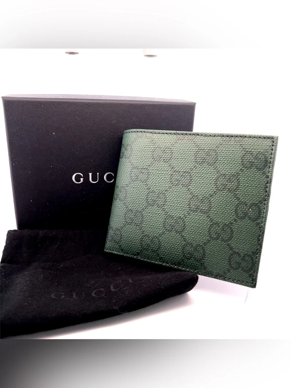 Gucci Essence Classic bi-fold wallet dark green gg canvas